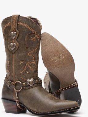 Durango Crush Brown Leather Heartbreaker Cowgirl Boots Removable Concho Strap 11